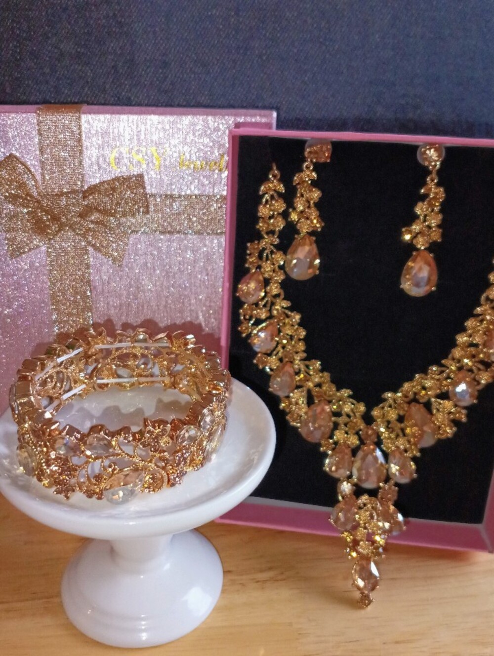 Glam Gold Tone Crystal Jewelry Set ✨